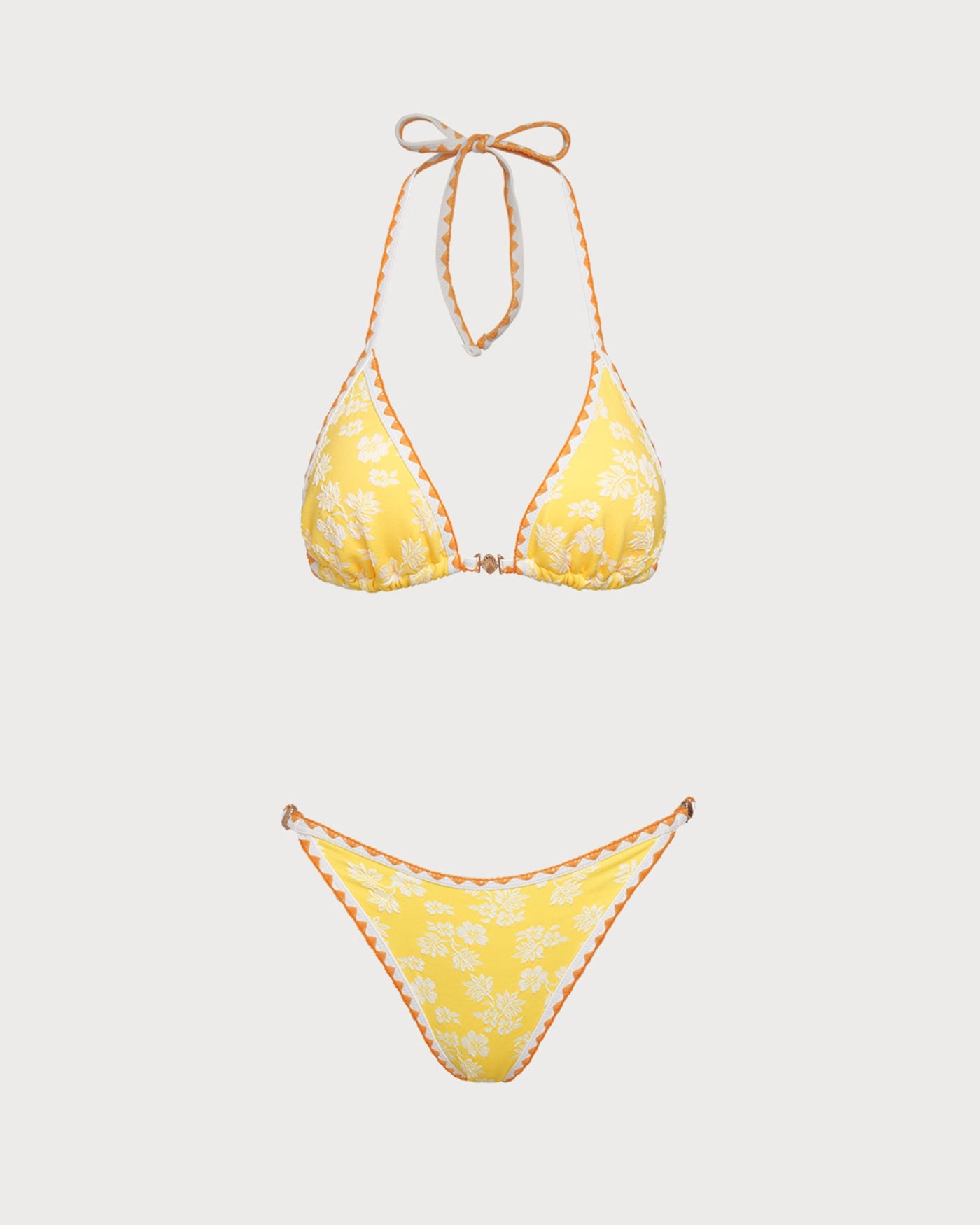 Yellow Jacquard Halter Bikini Set