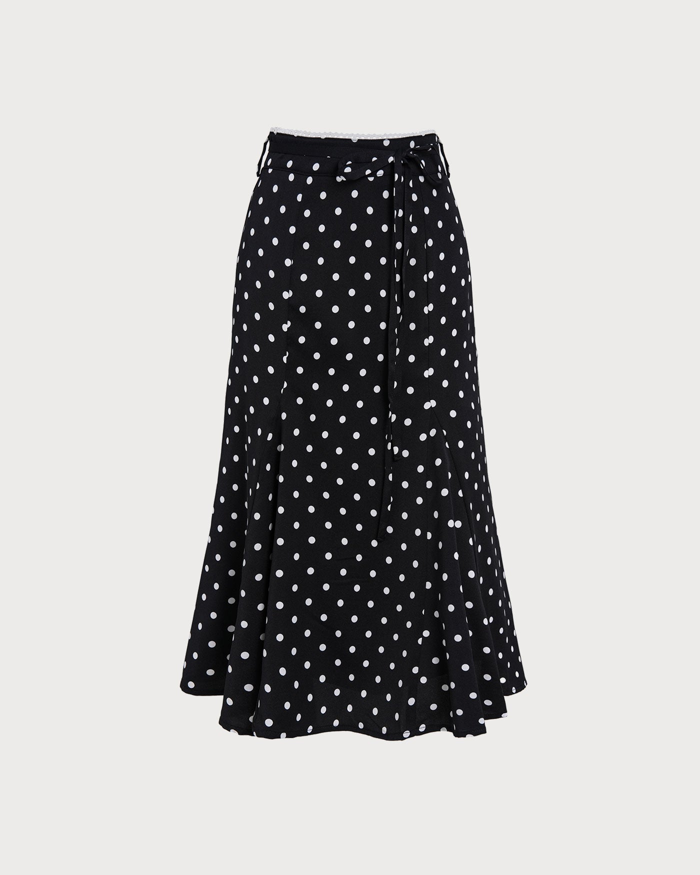 Falda midi de sirena negra con lunares