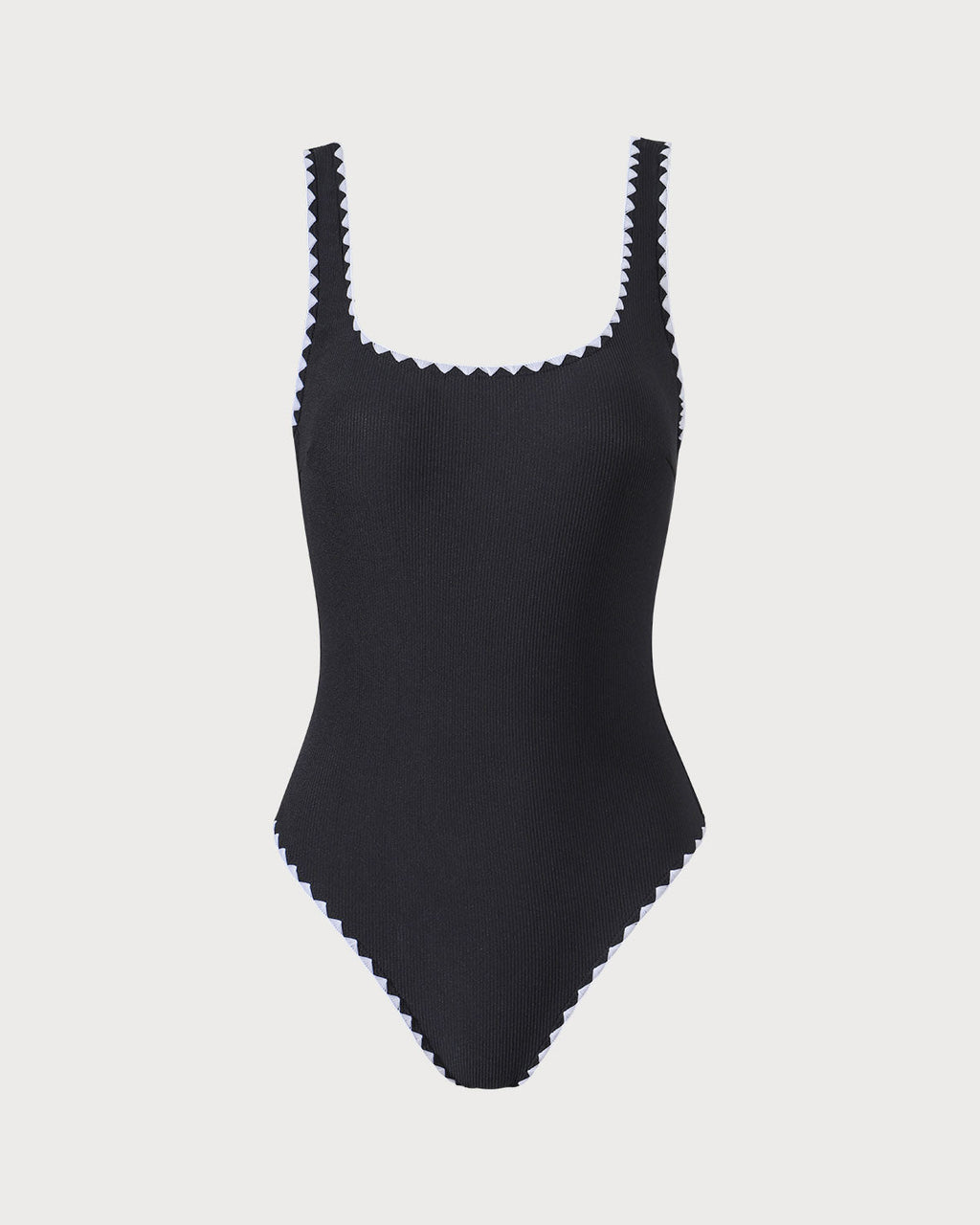 Traje de baño enterizo acanalado negro en contraste