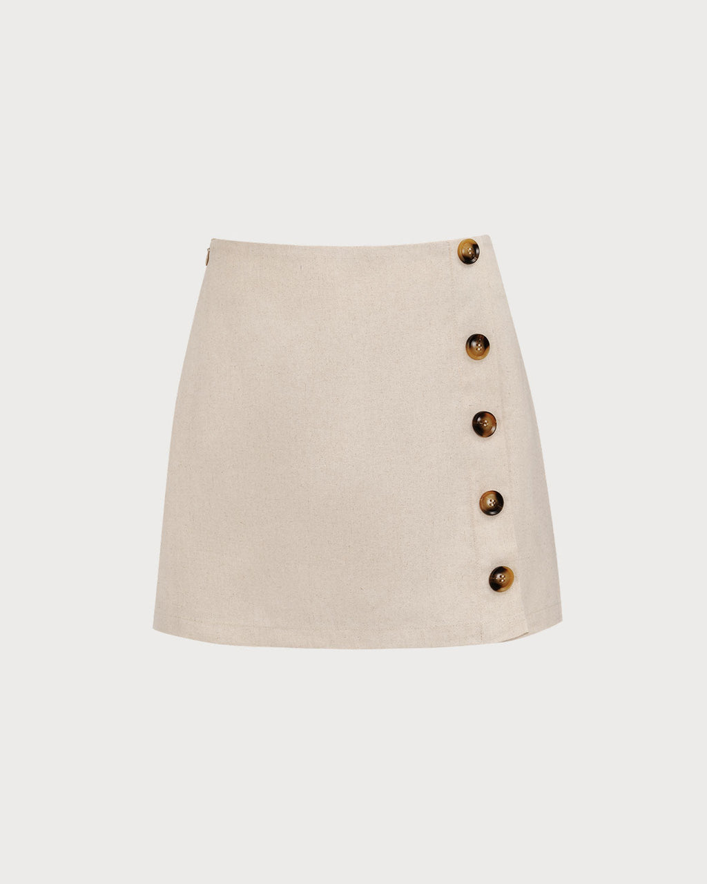 Minifalda de algodón beige de tiro alto con botones para mujer