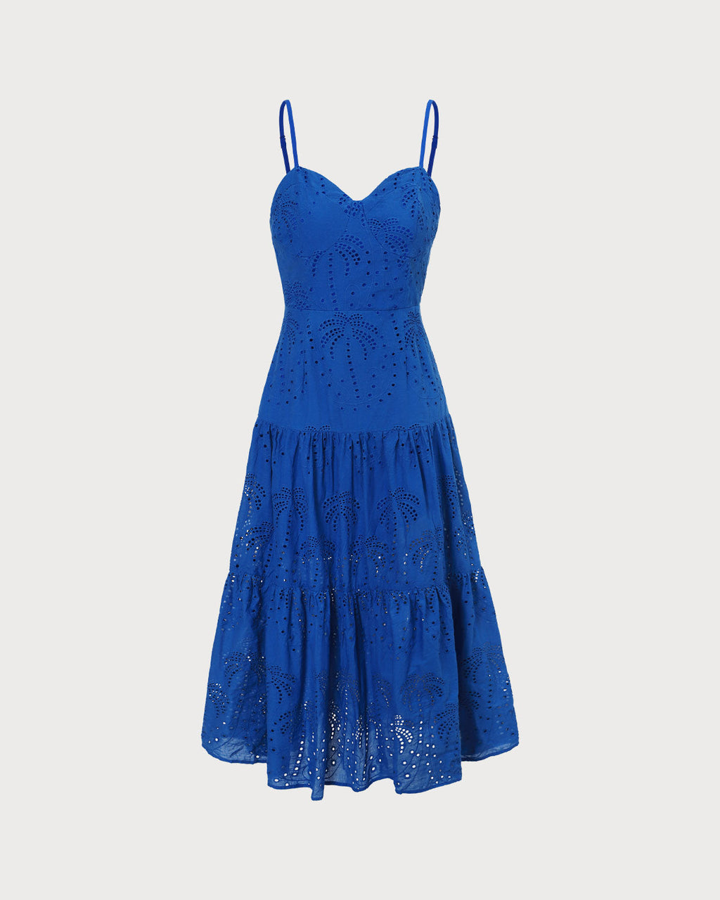 El Vestido Midi Lencero Azul Bordado con Escote Corazón