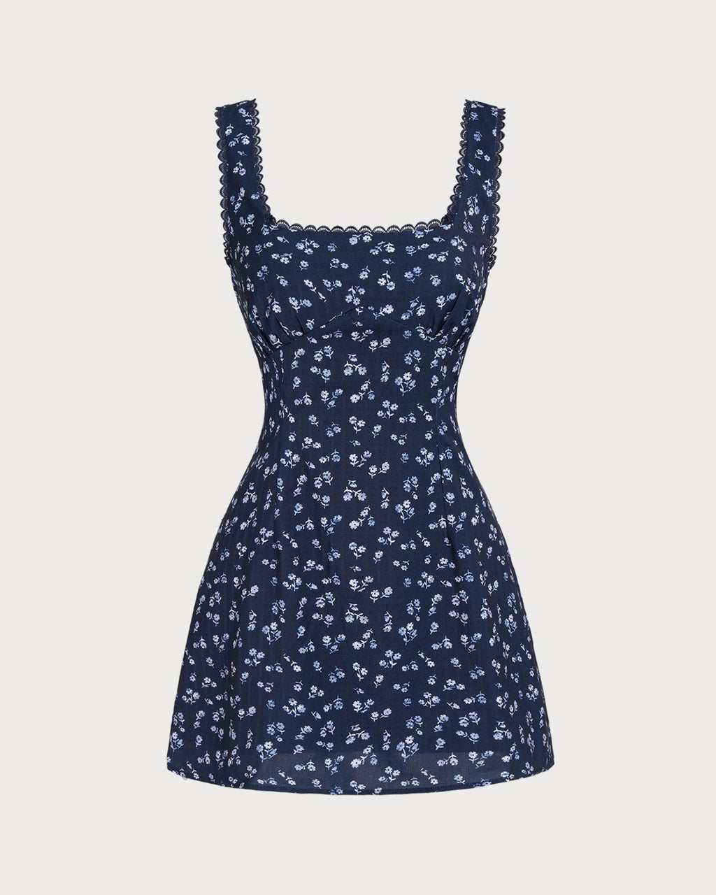 Minivestido con tirantes, escote cuadrado y estampado floral azul marino