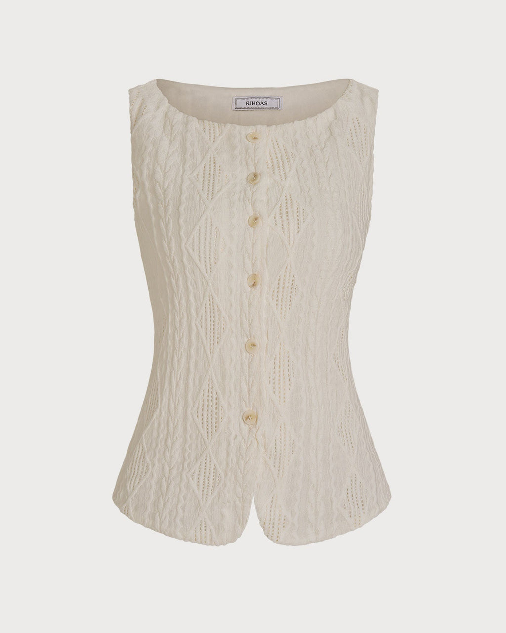 Beige Boat Neck Button Tank Top