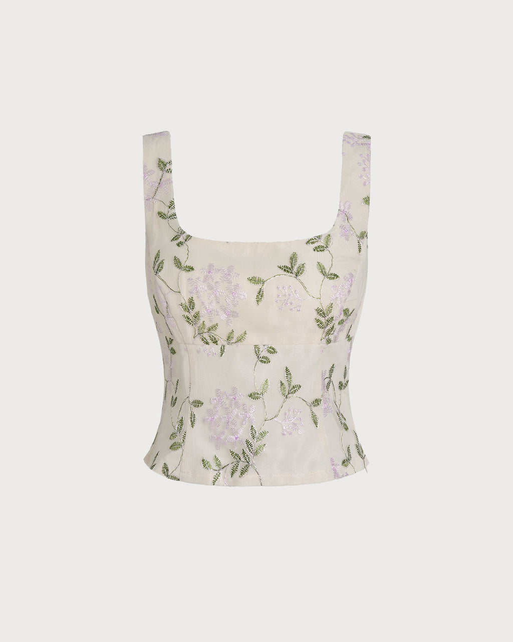 Top sin mangas ajustado floral beige