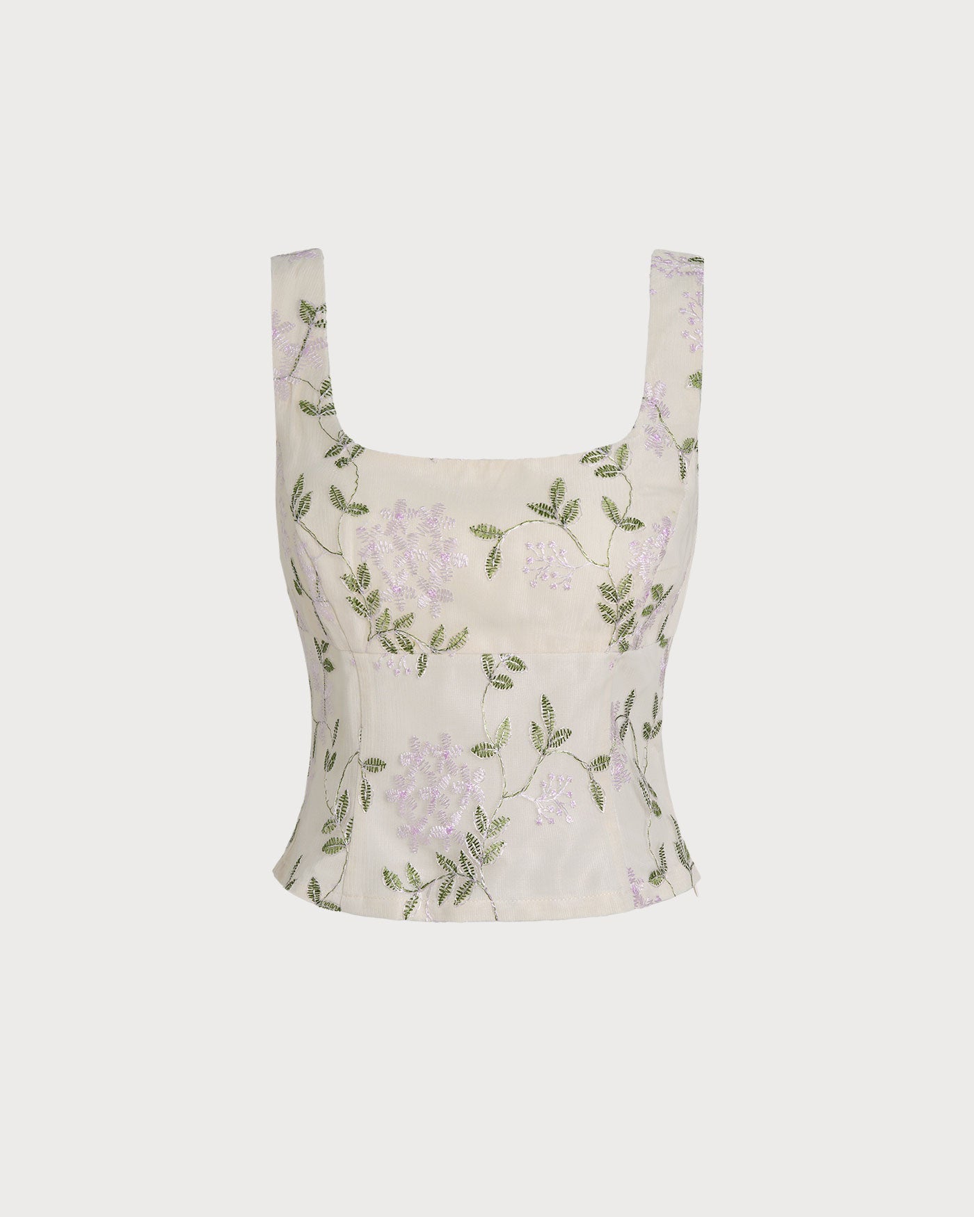 Top sin mangas ajustado floral beige