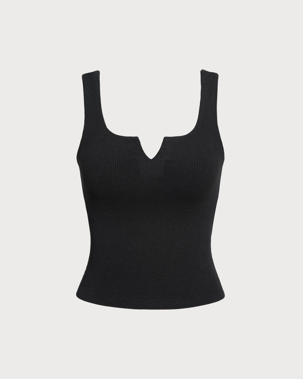 El top de punto de canalé con cuello en V negro