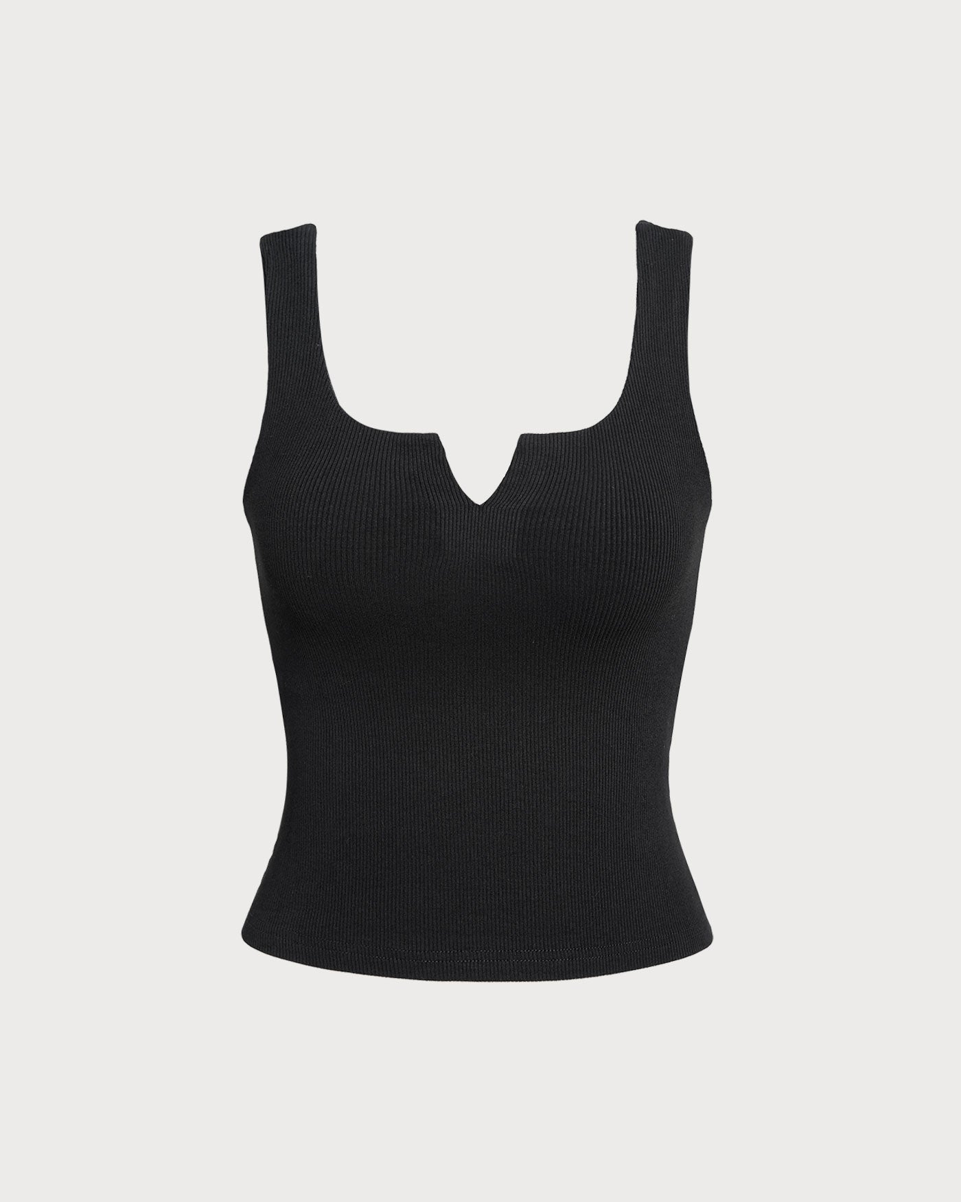 El top de punto de canalé con cuello en V negro