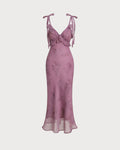 Vestido midi con volantes y tirantes morados florales