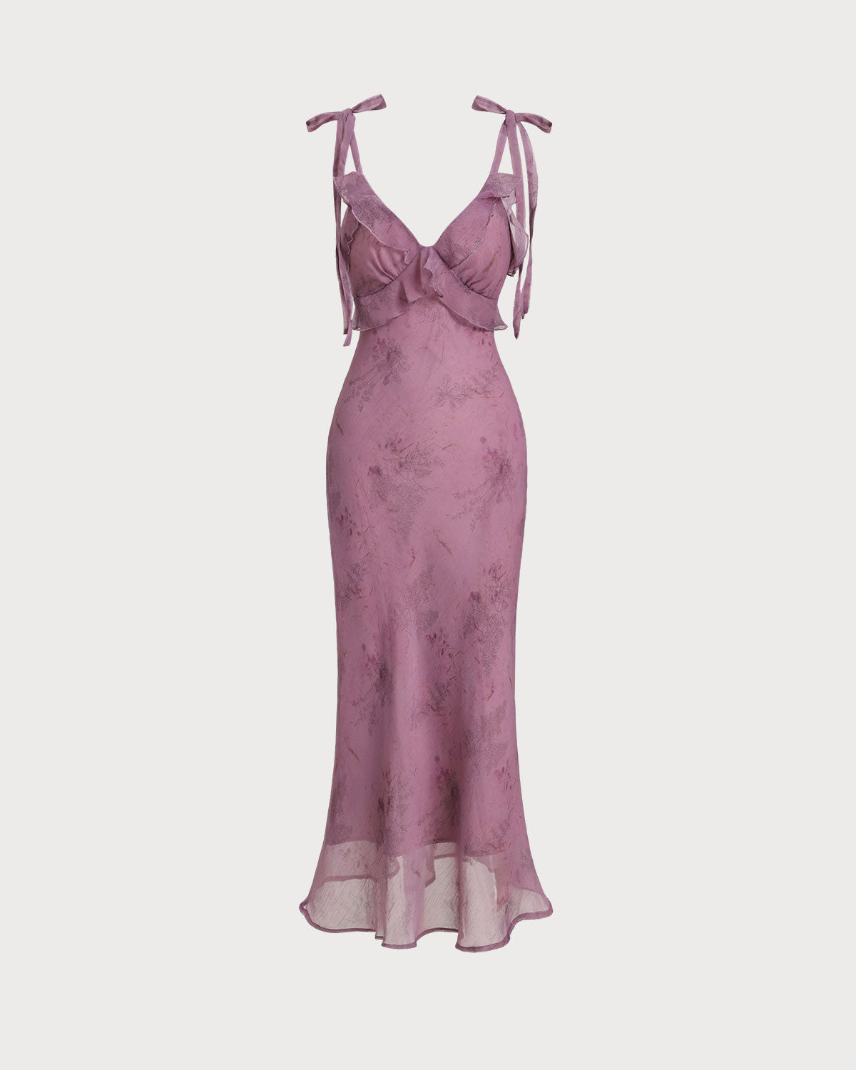 Vestido midi con volantes y tirantes morados florales