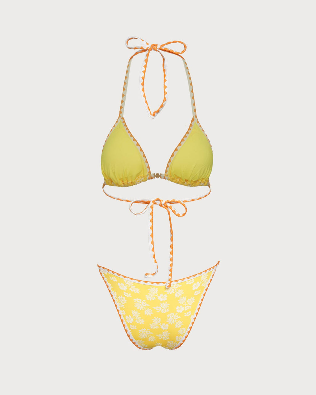 Yellow Jacquard Halter Bikini Set