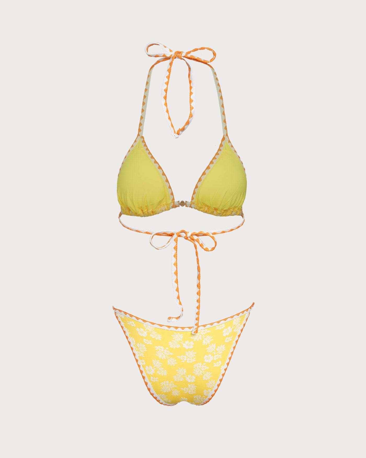 Yellow Jacquard Halter Bikini Set