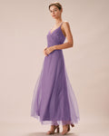 Vestido largo de rejilla fruncido en color morado