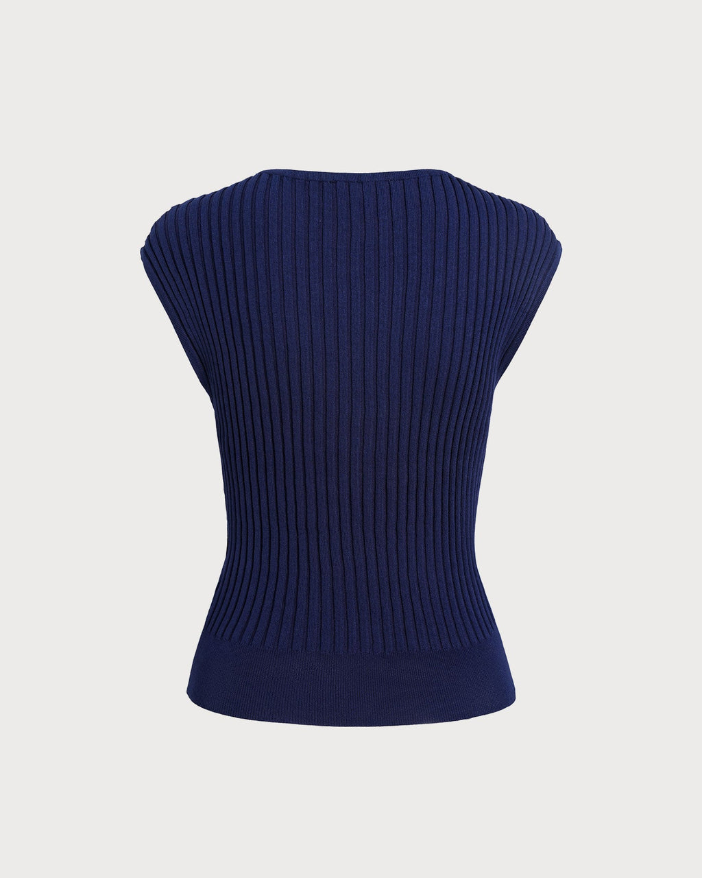 Camiseta de punto acanalada de manga corta y cuello redondo azul