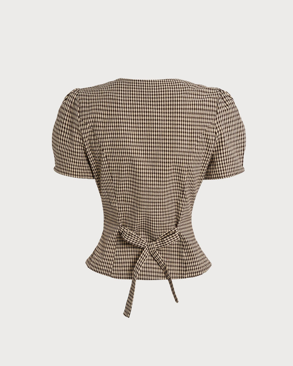 Blusa de manga abullonada a cuadros marrones