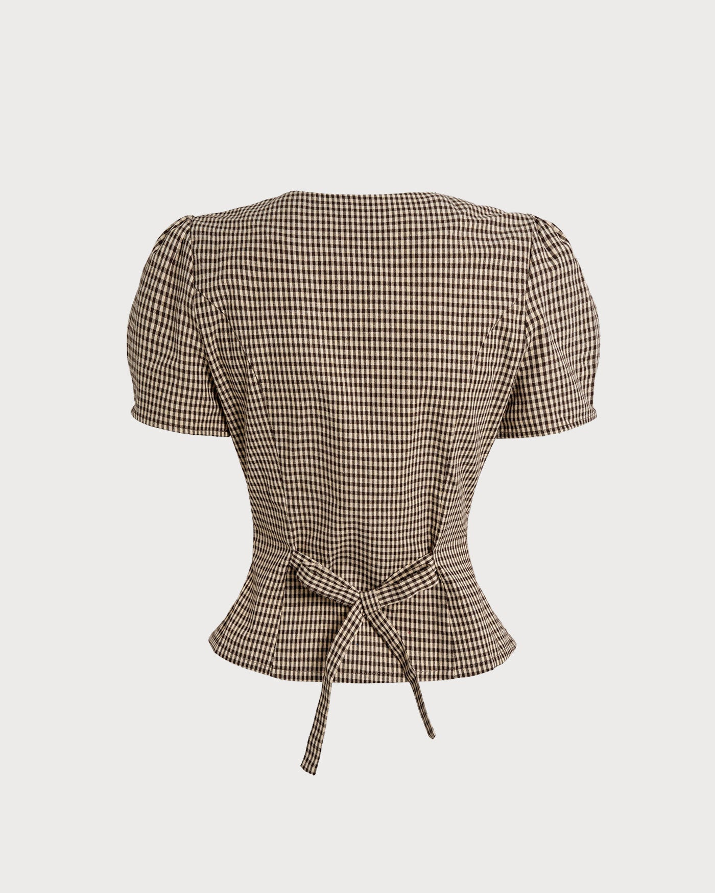 Blusa de manga abullonada a cuadros marrones