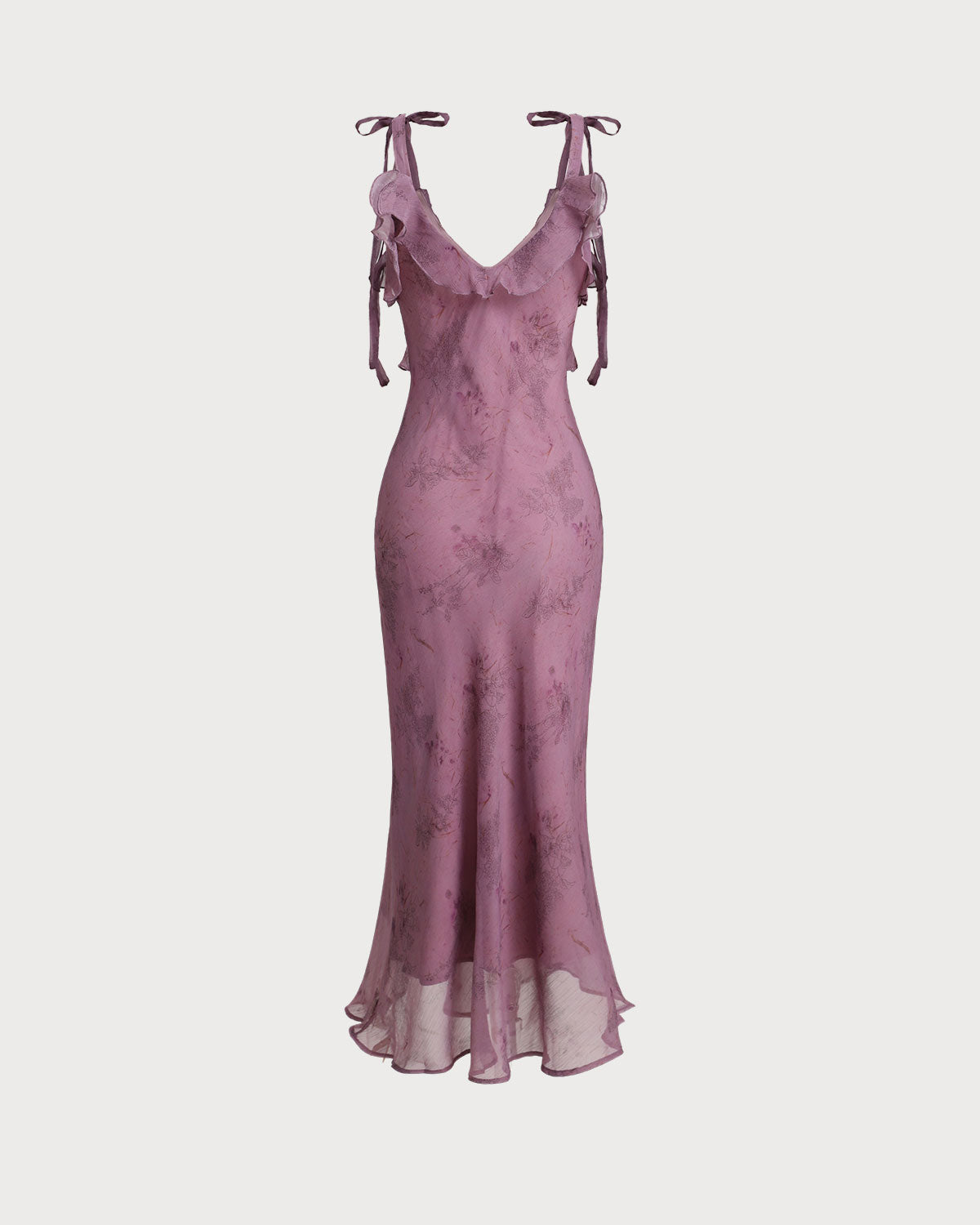 Vestido midi con volantes y tirantes morados florales