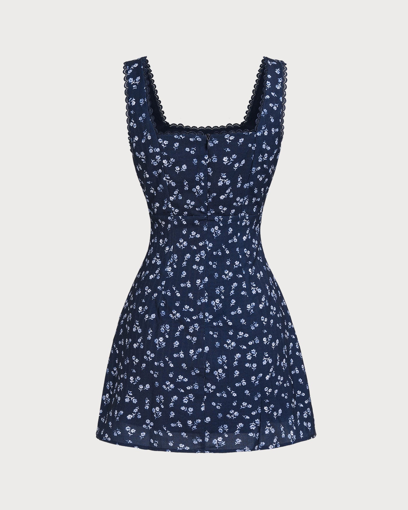 Minivestido con tirantes, escote cuadrado y estampado floral azul marino