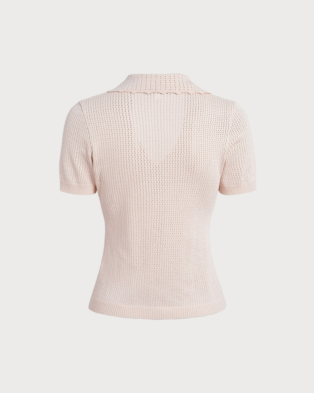 Camiseta de punto pointelle con cuello de pico y botones en color nude