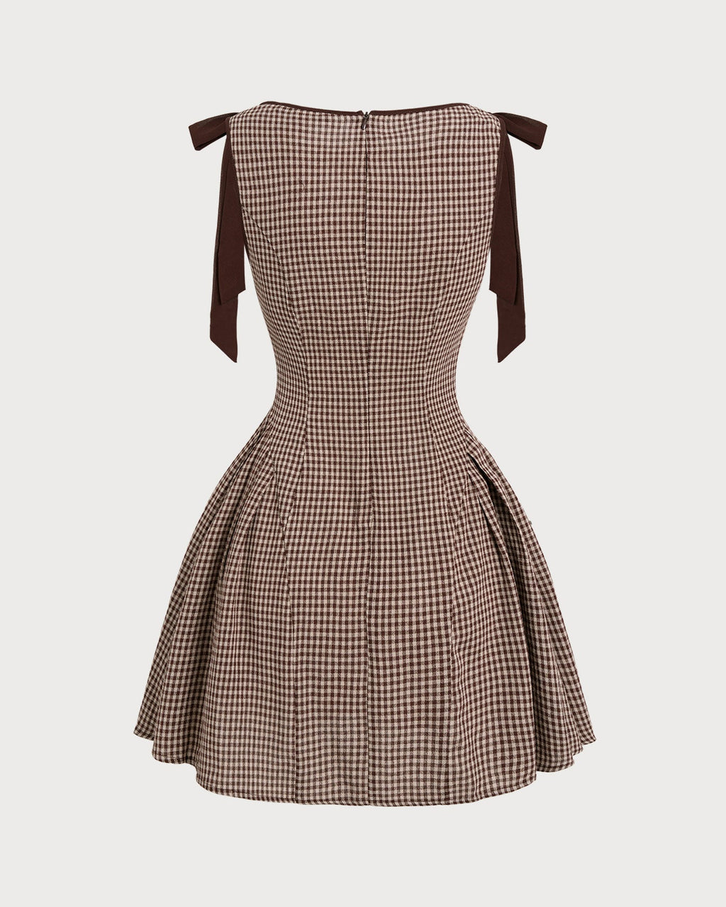 Brown Gingham Tie Strap Mini Dress