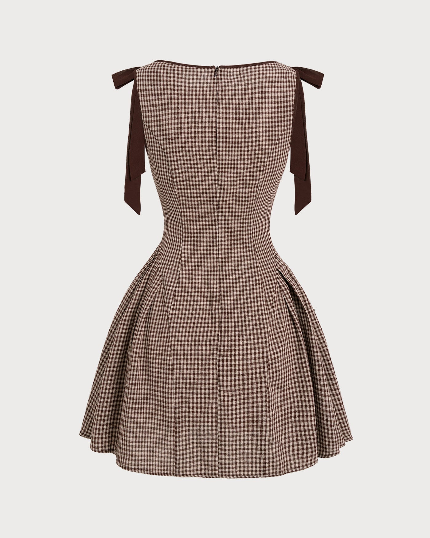 Brown Gingham Tie Strap Mini Dress
