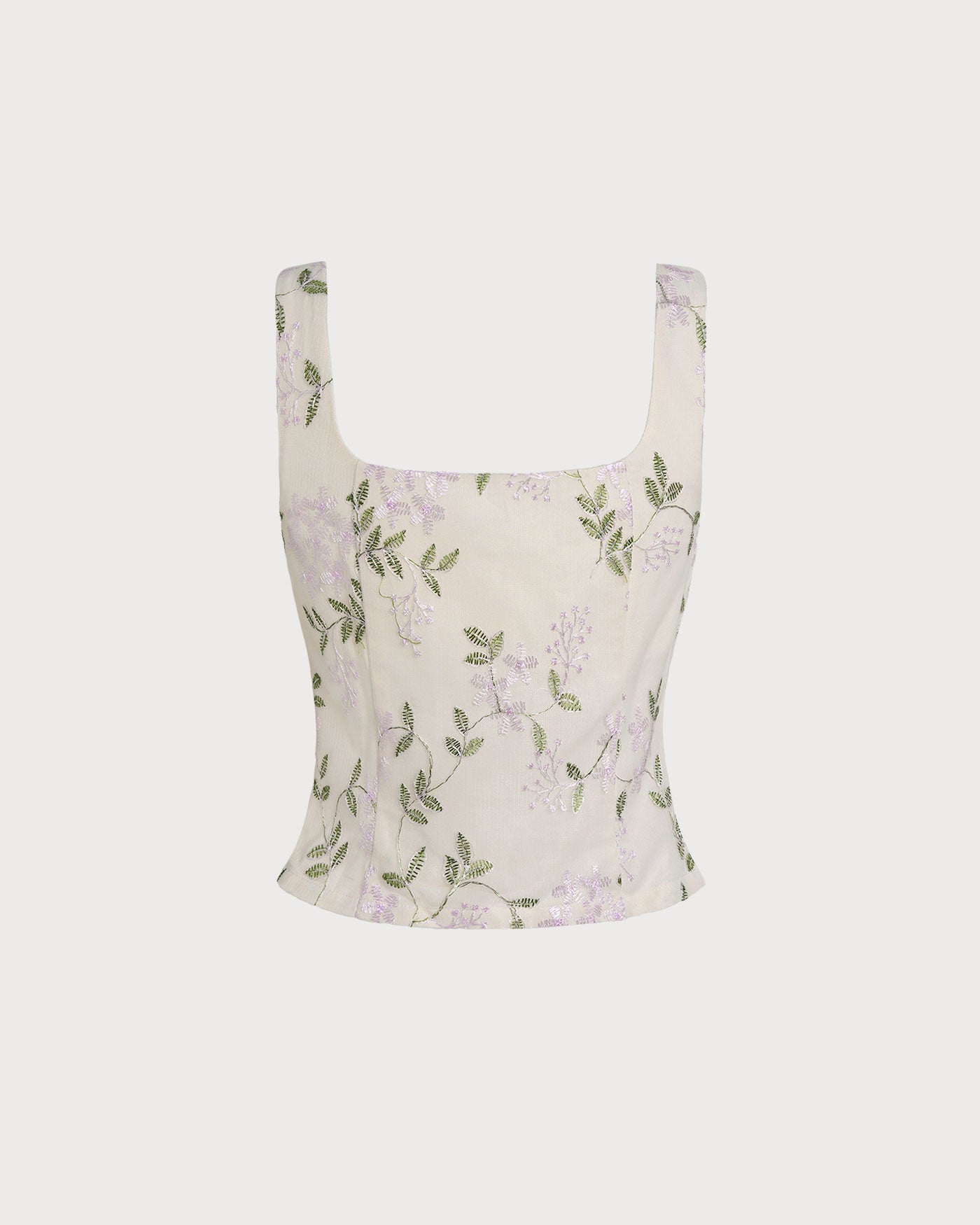 Top sin mangas ajustado floral beige