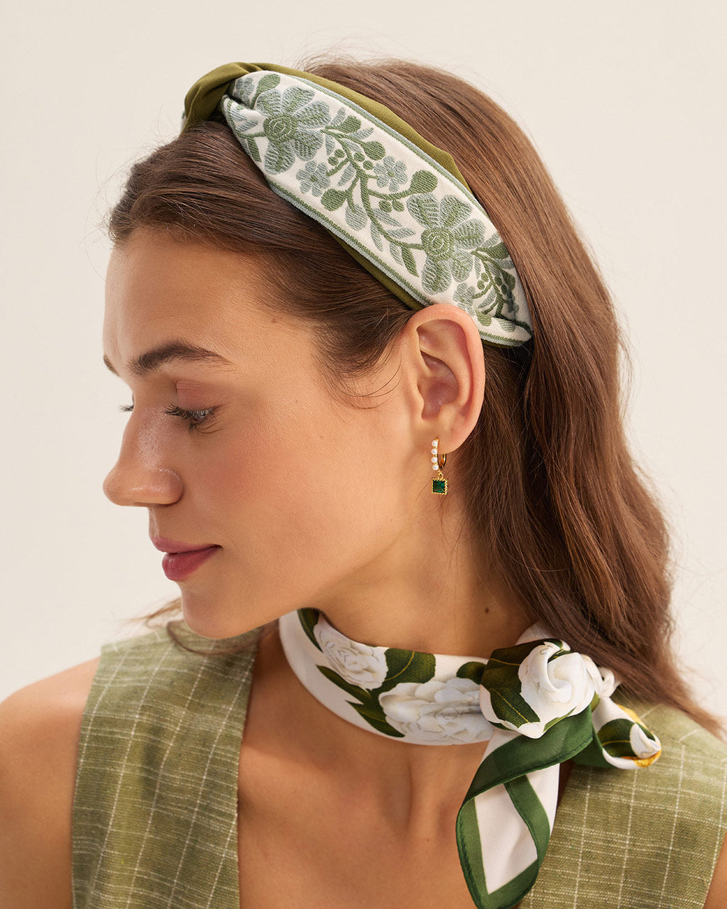 Cinta para la cabeza floral verde para mujer