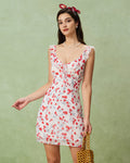 White Floral V Neck Ruffle Mini Dress