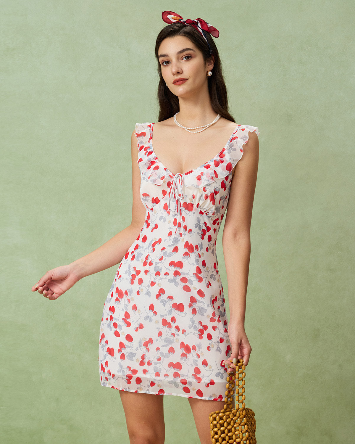 White Floral V Neck Ruffle Mini Dress