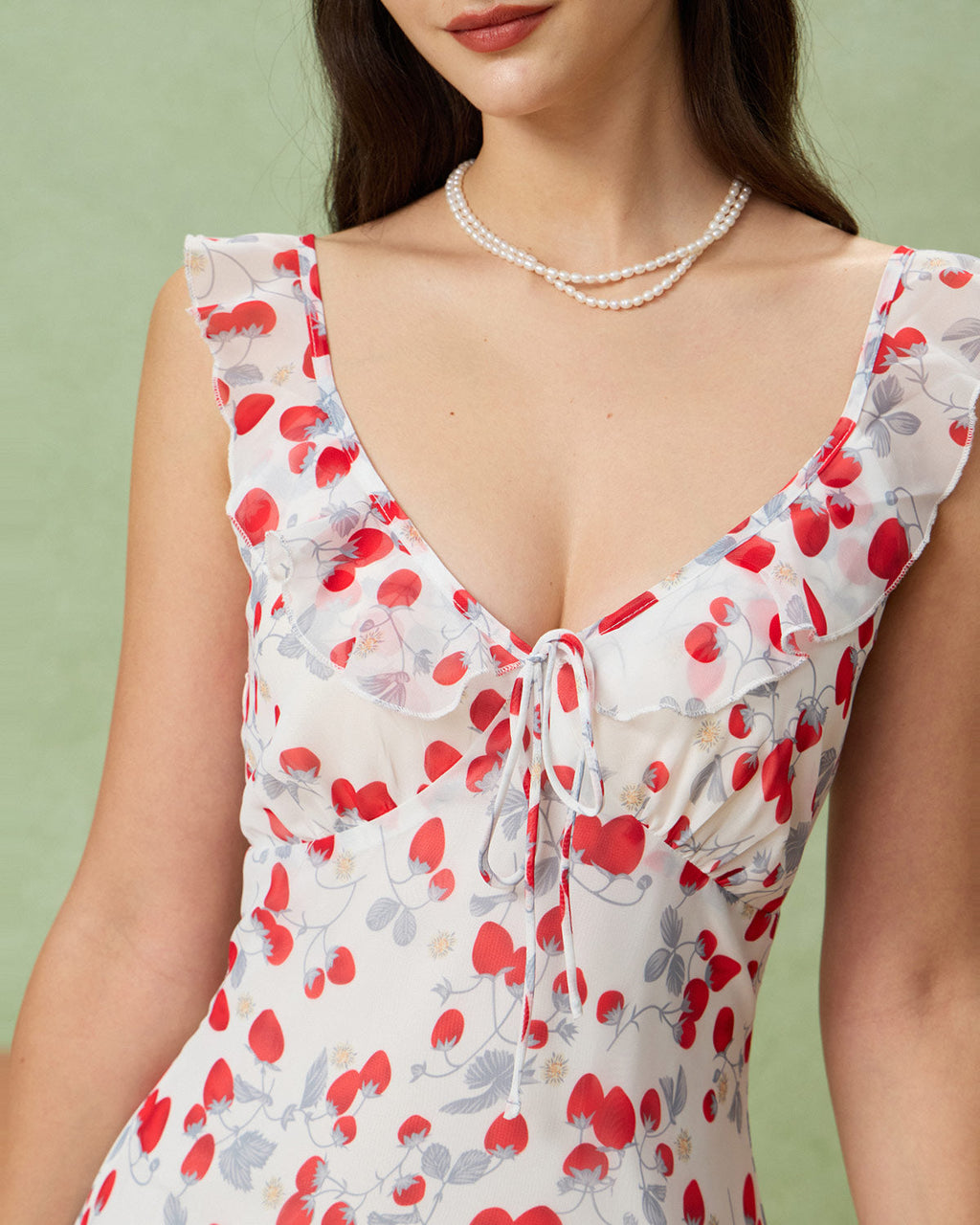 White Floral V Neck Ruffle Mini Dress