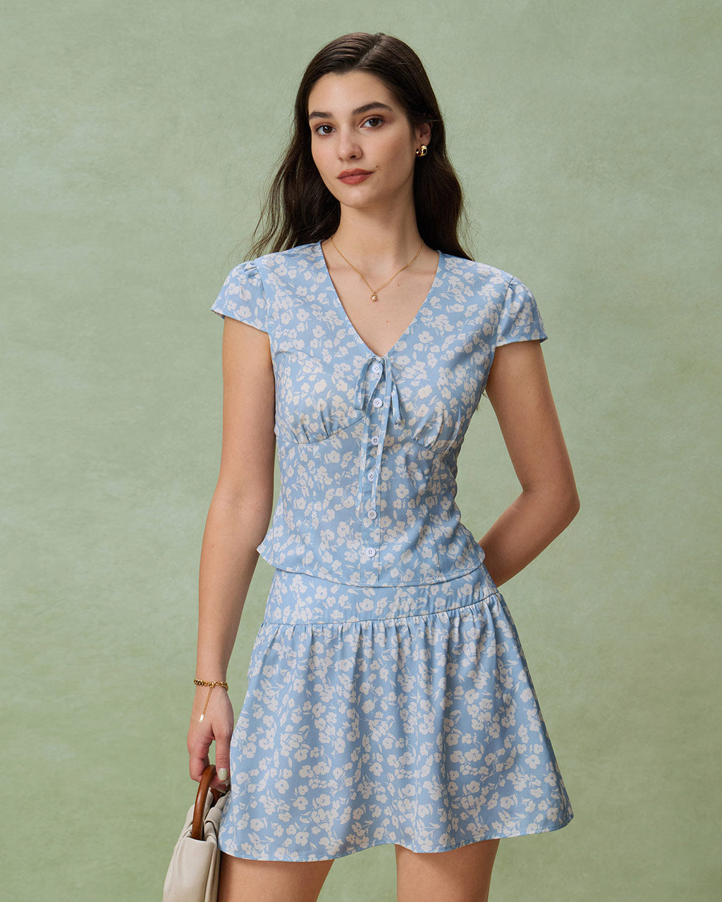 Minifalda acampanada floral azul