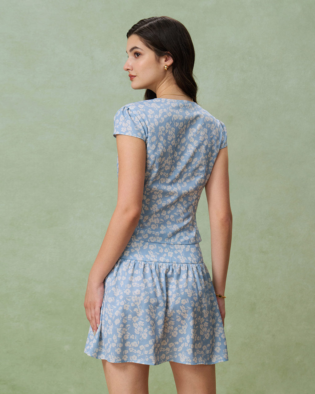 Minifalda acampanada floral azul