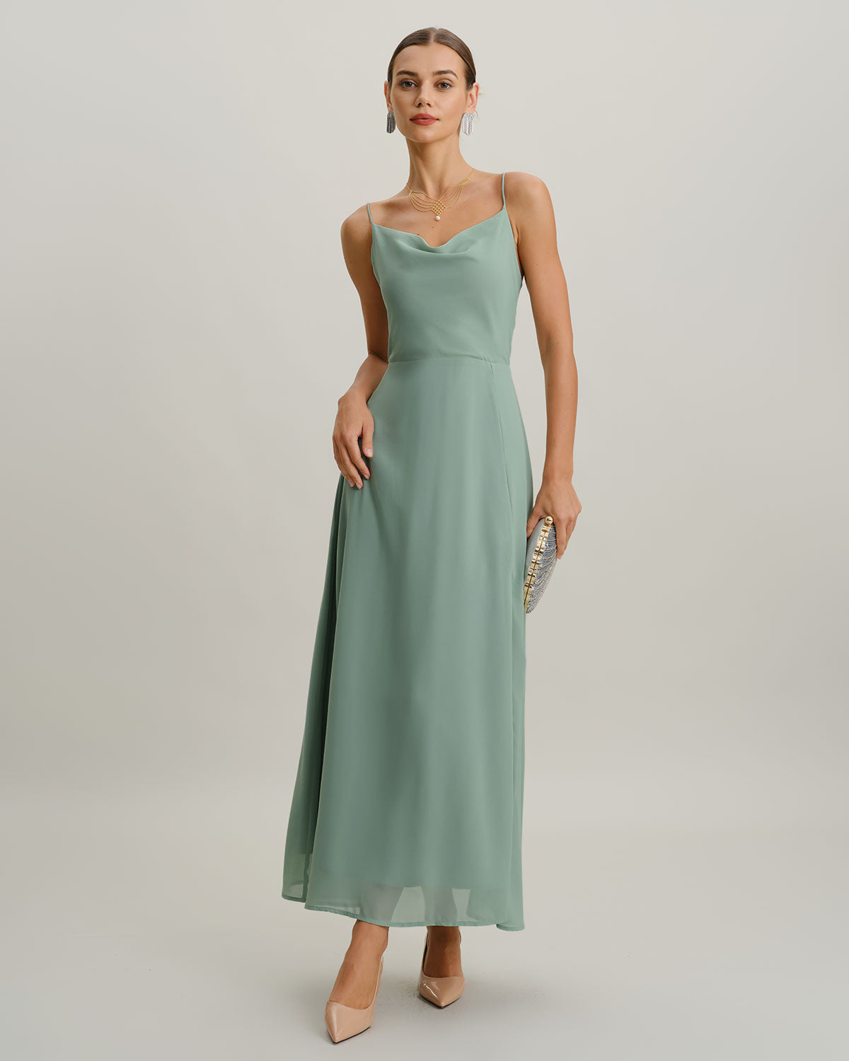Green Slit Slip Maxi Dress