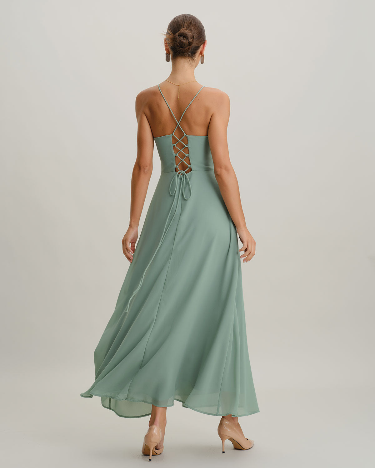 Green Slit Slip Maxi Dress