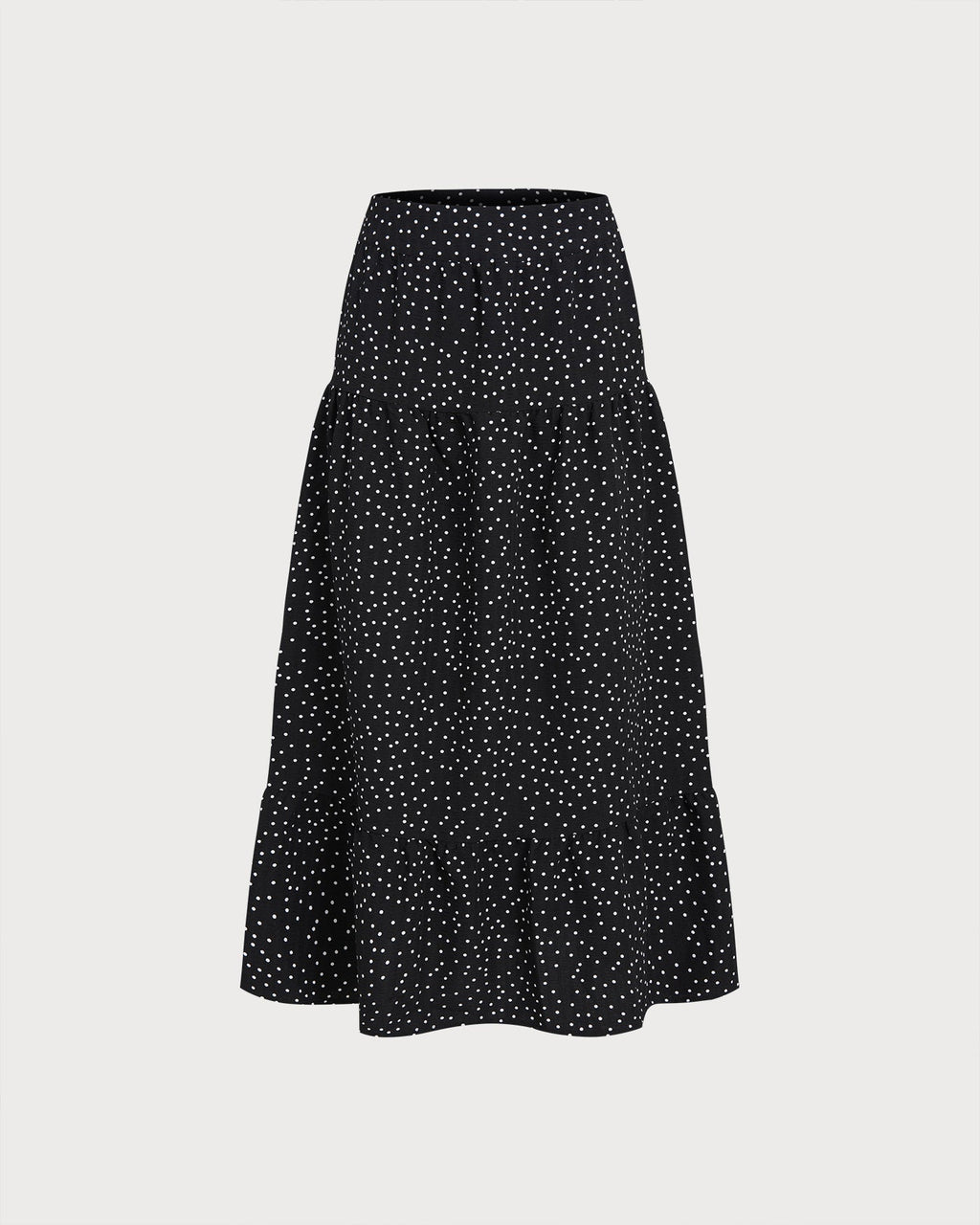 Falda midi fruncida negra de lunares