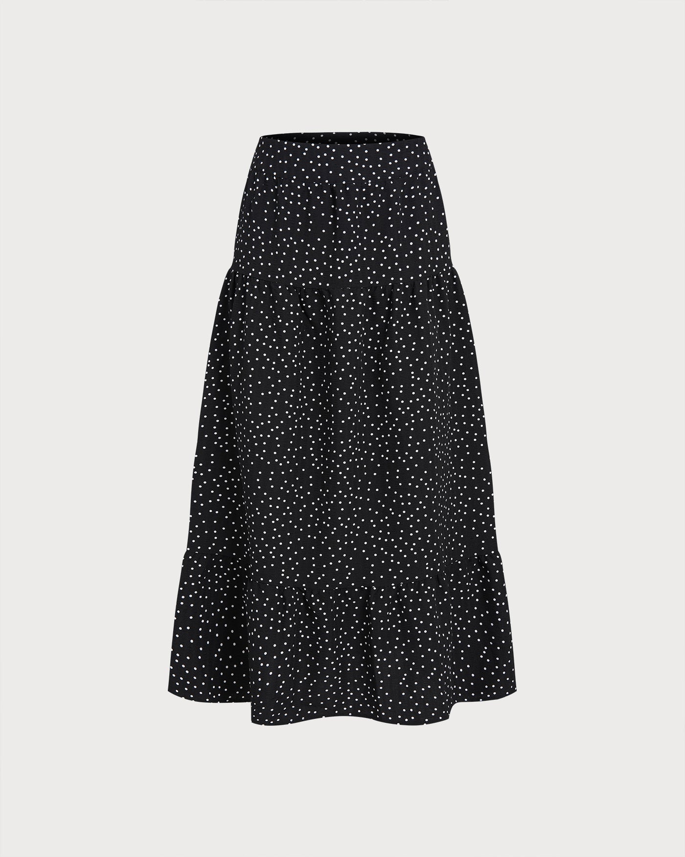 Falda midi fruncida negra de lunares