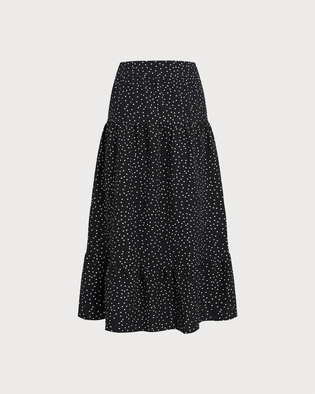 Falda midi fruncida negra de lunares