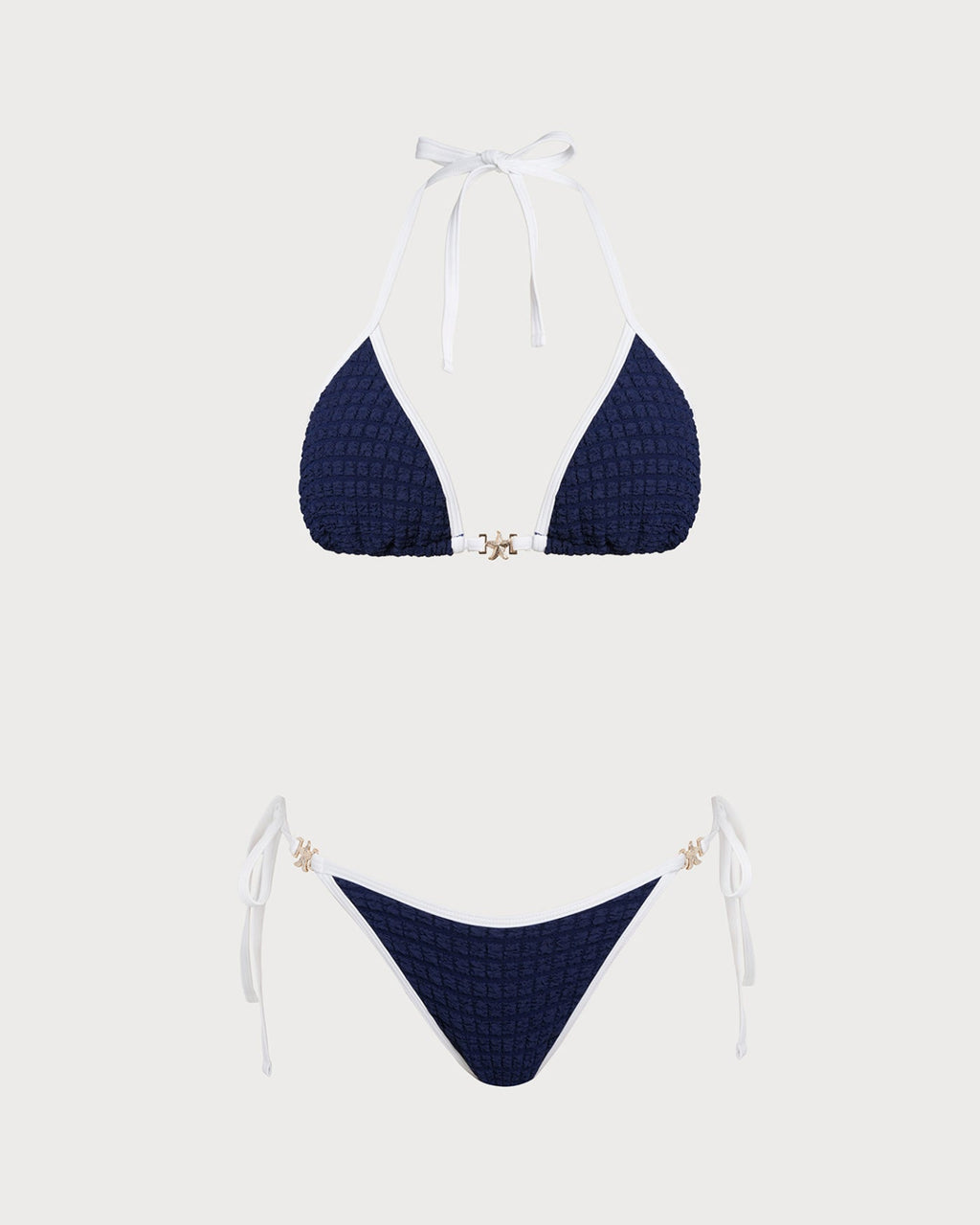 Conjunto de bikini halter azul con contraste