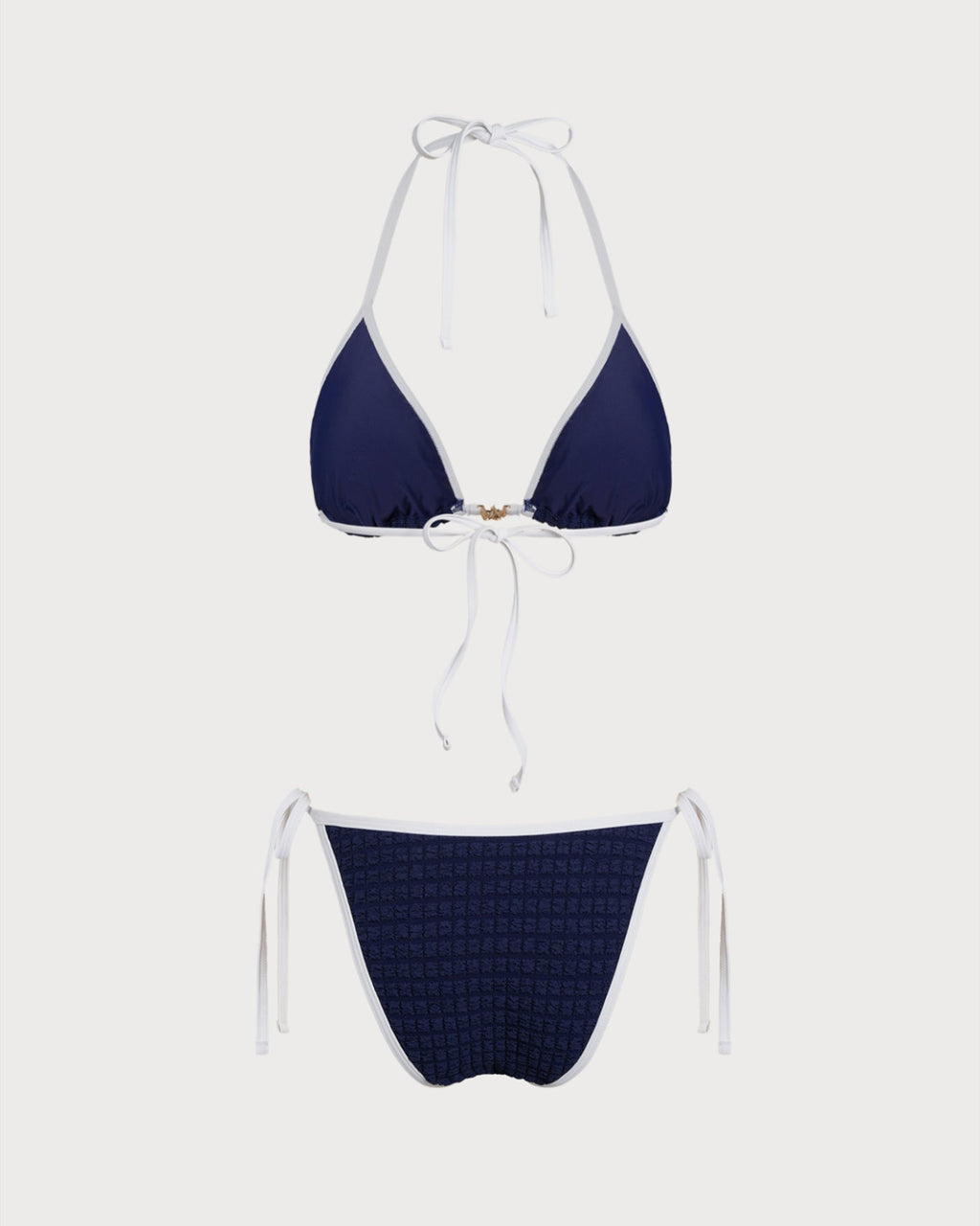 Conjunto de bikini halter azul con contraste