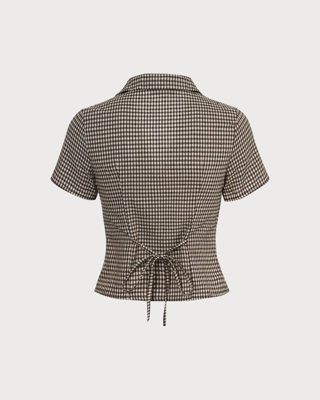 The Brown Lapel Gingham Short Sleeve Blouse