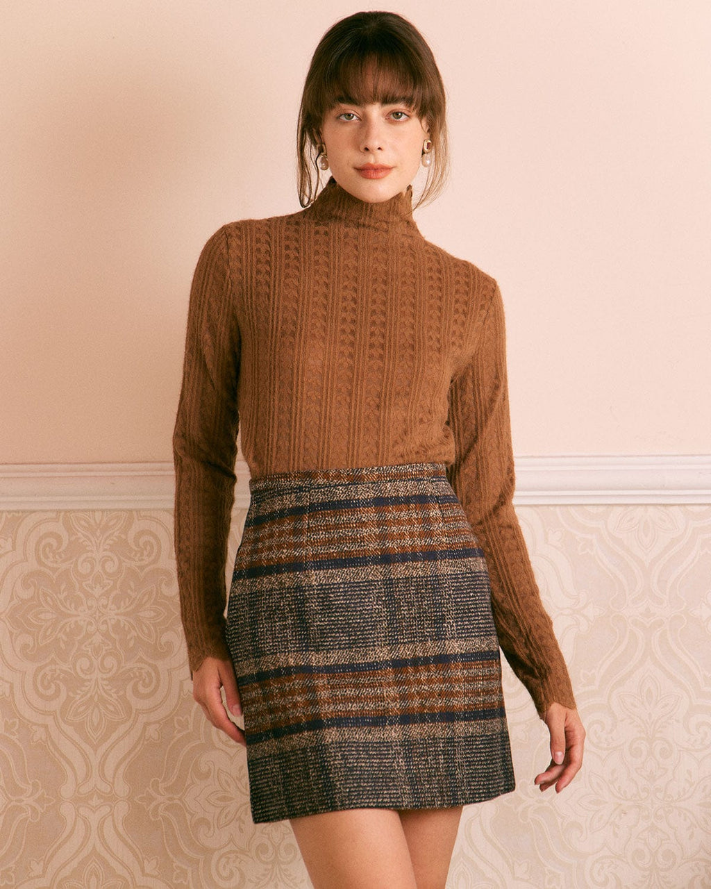 The Brown Natural Waisted Striped Mini Skirt