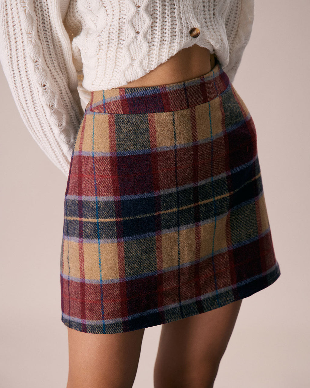 Minifalda de tweed a cuadros rojos con cremallera