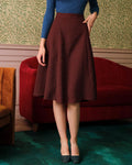 Falda de tweed de tiro alto granate