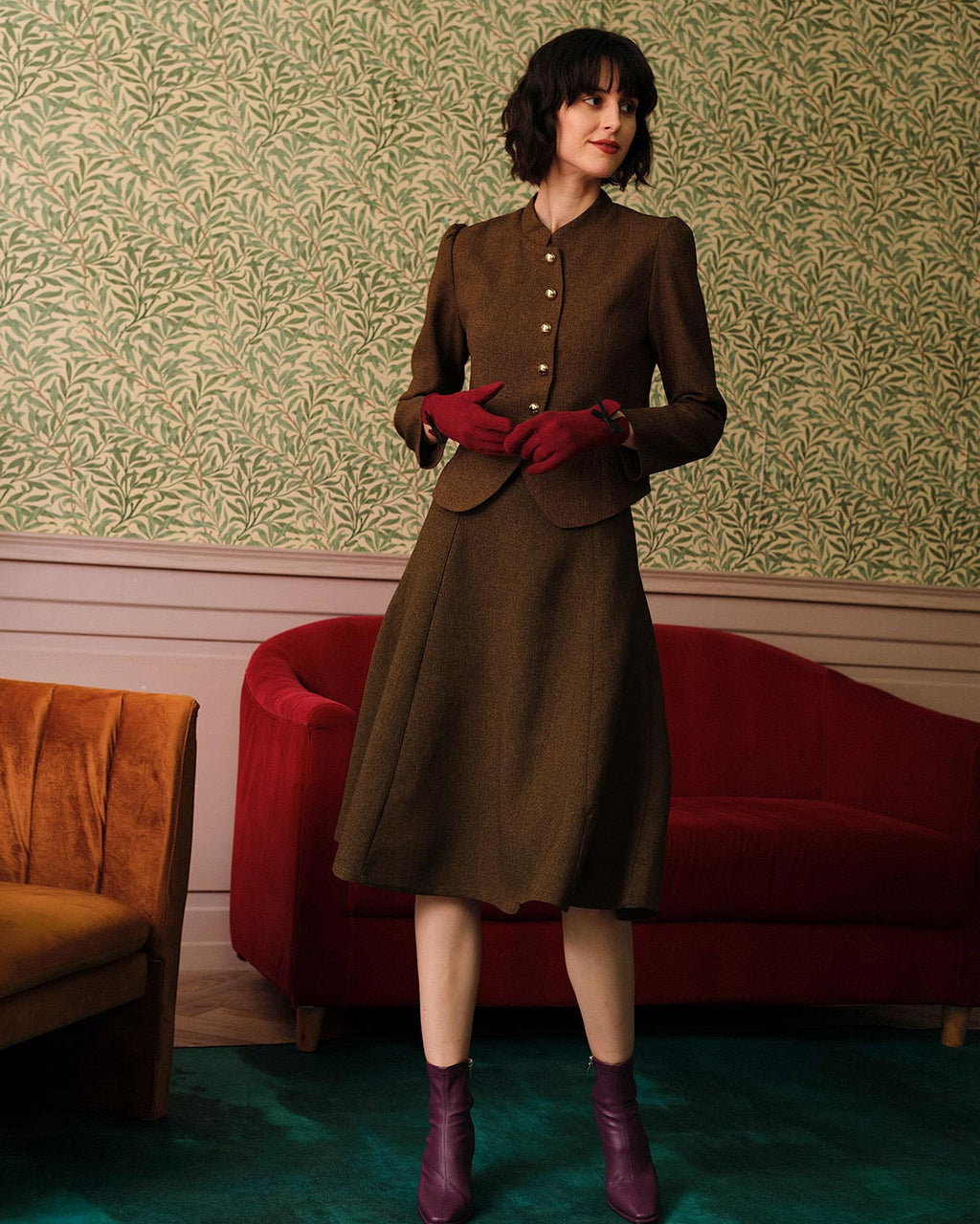 La Falda Midi Tweed de Cintura Alta