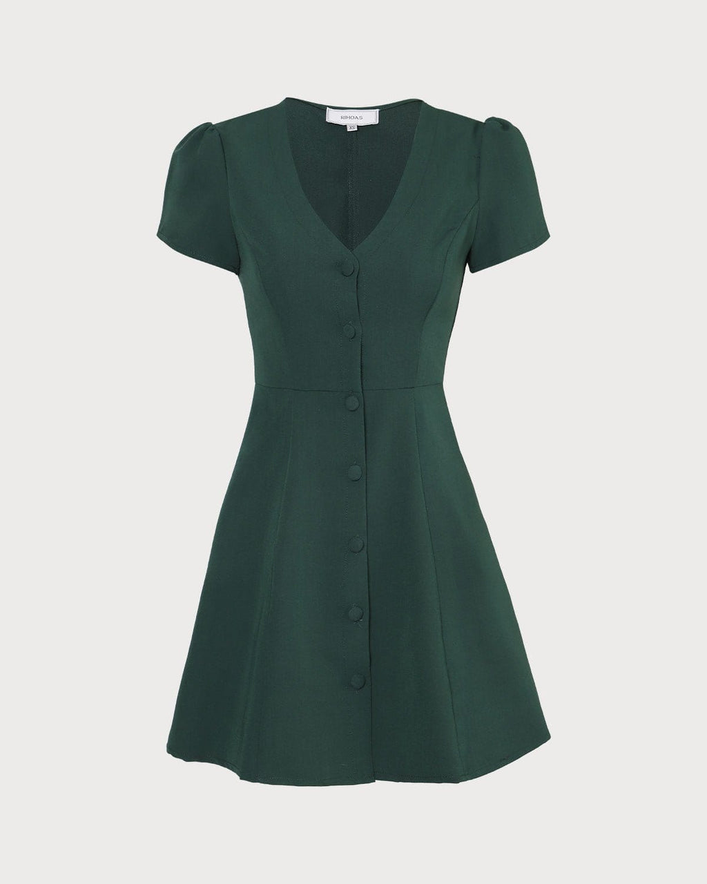 El minivestido con cuello en V abotonado verde oscuro