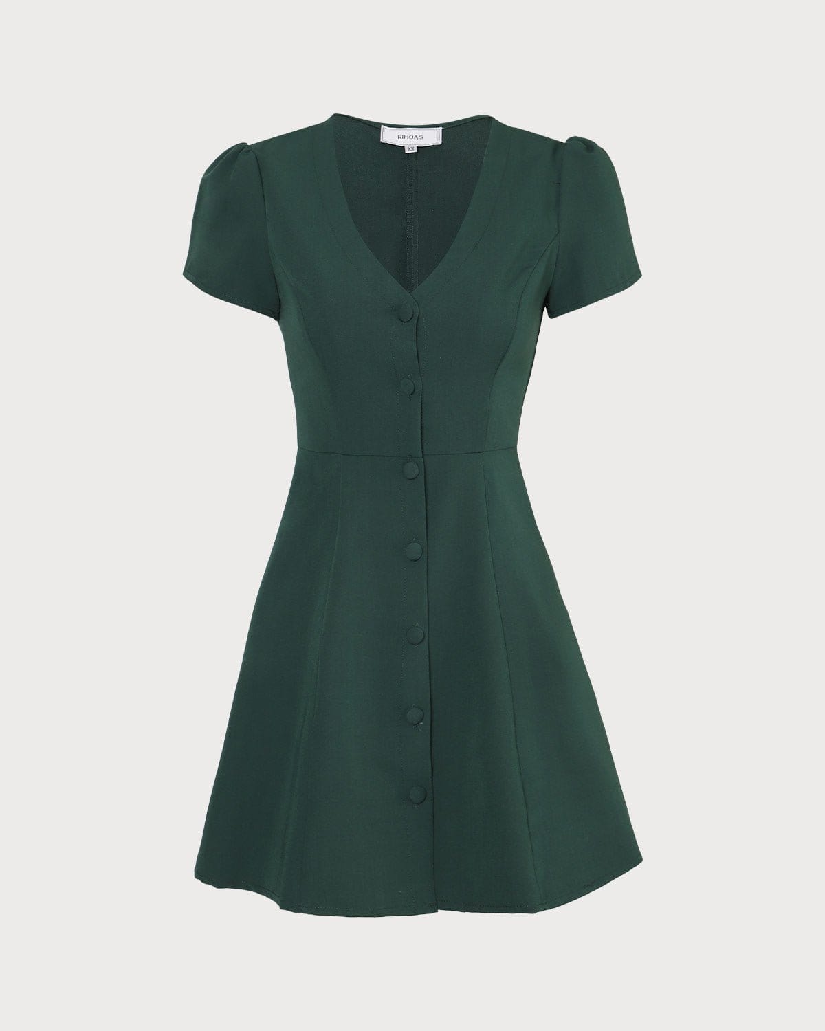 El minivestido con cuello en V abotonado verde oscuro
