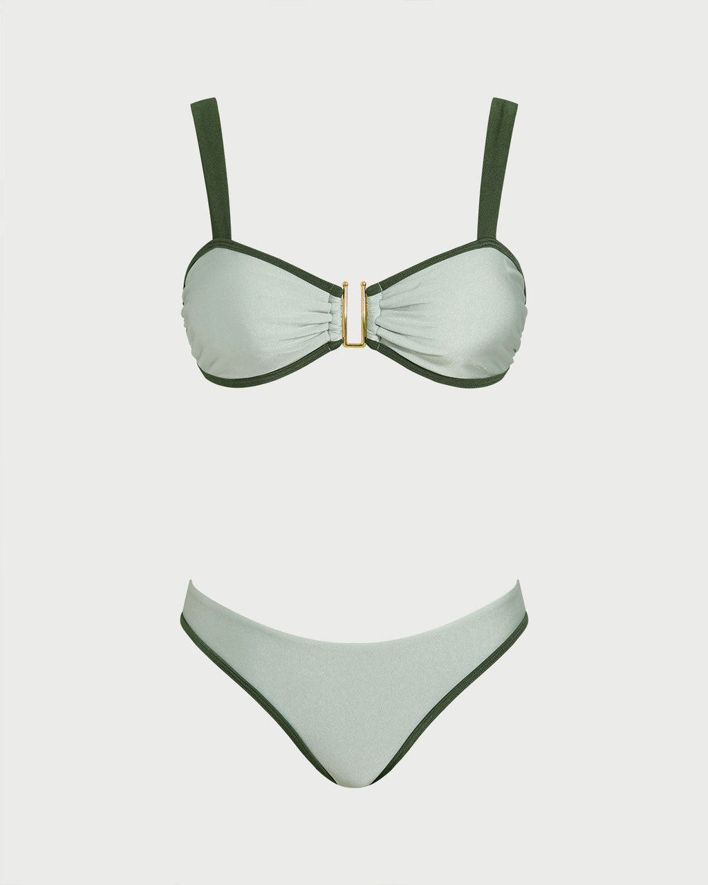 Conjunto de bikini bandeau verde en contraste