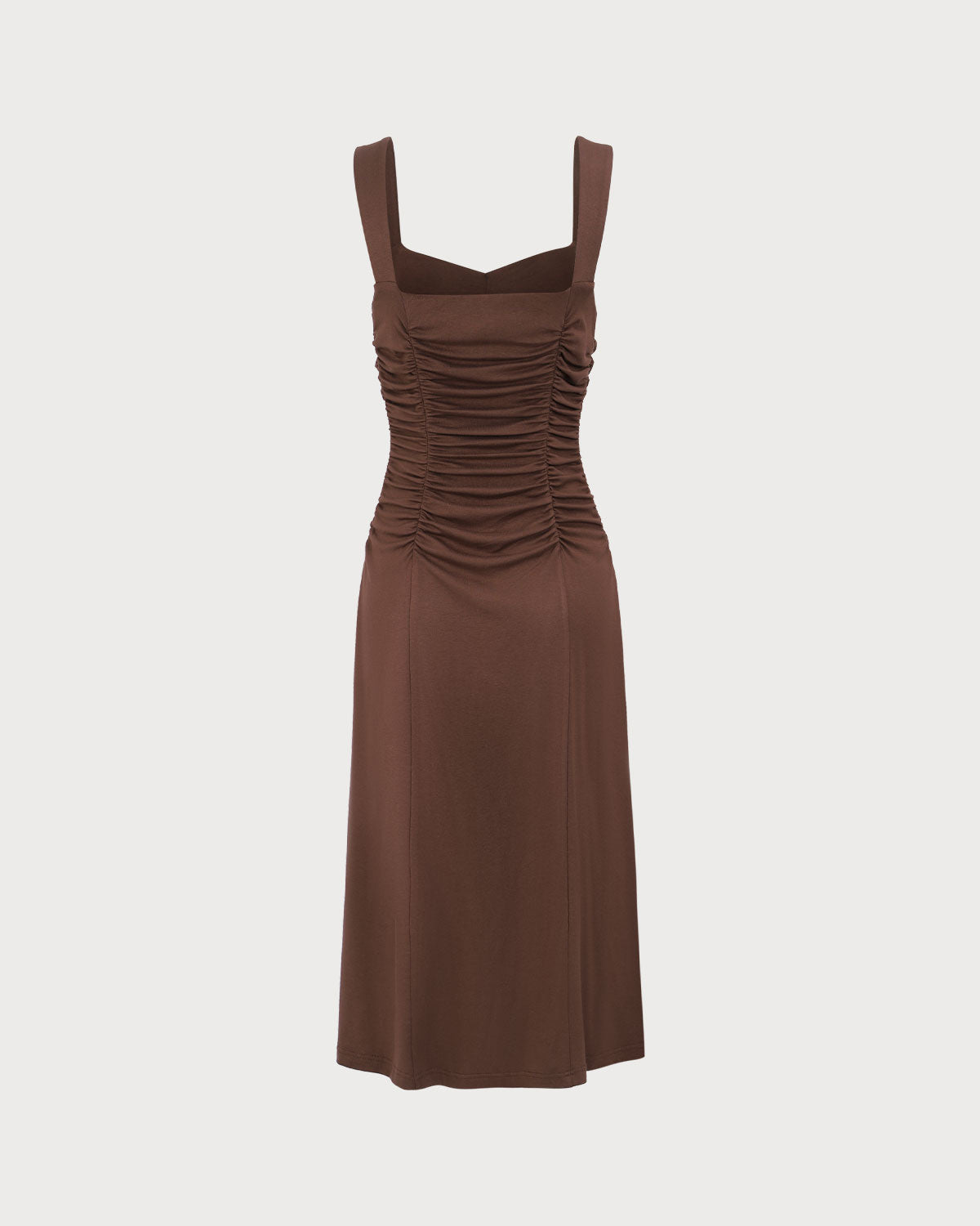 Vestido midi de punto fruncido estilo lencero color café para mujer