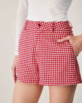 Pantalones cortos de cuadros rojos de cintura alta con bolsillos
