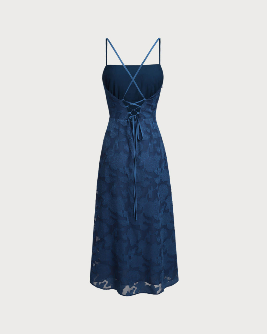 Vestido maxi sin espalda de jacquard azul marino