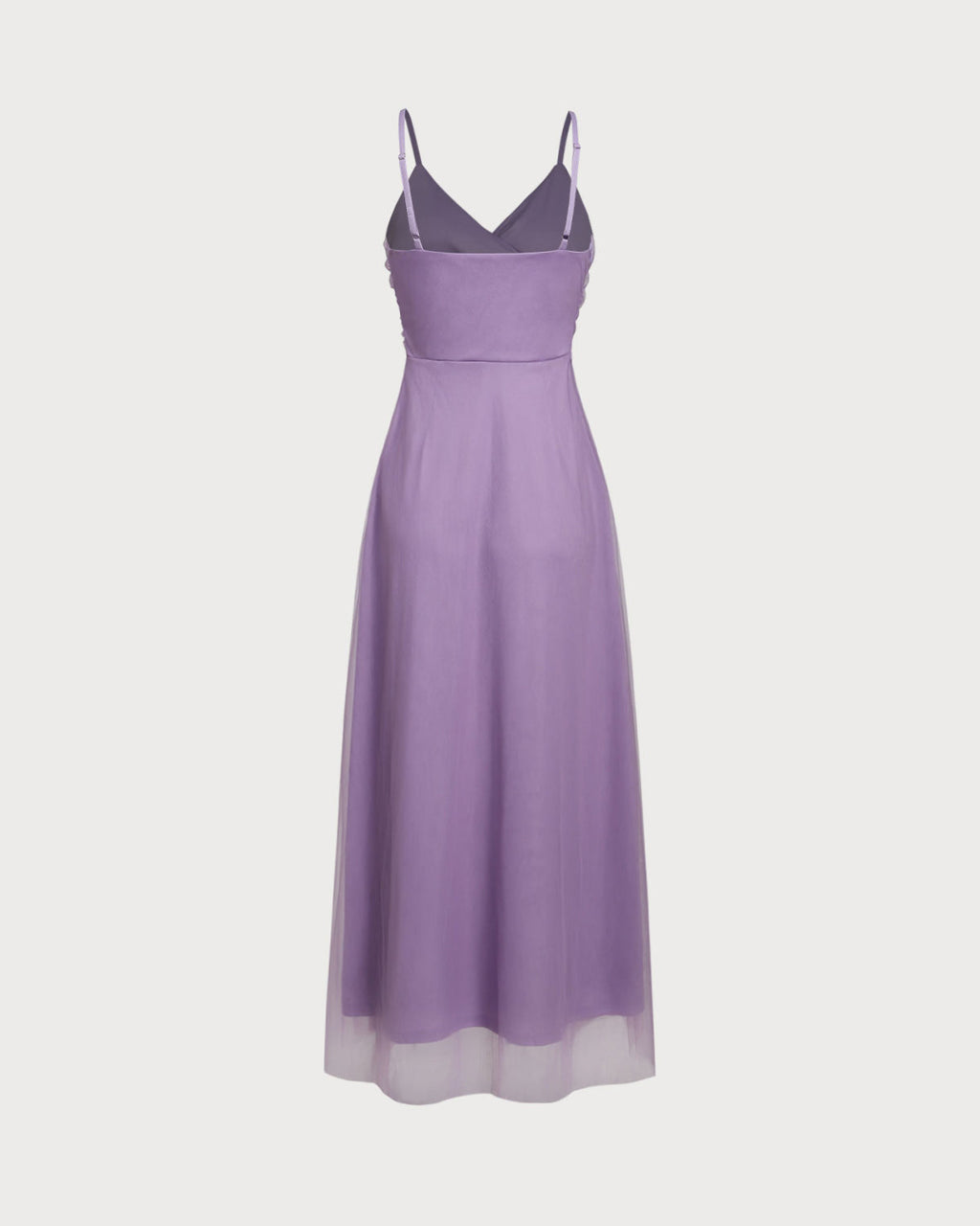 Vestido largo de rejilla fruncido en color morado